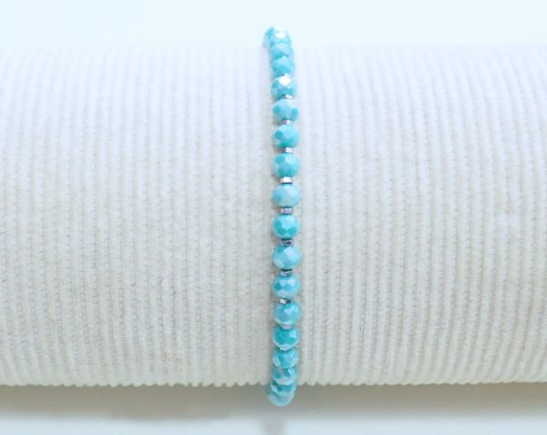 Βραχιόλι από κρυσταλλάκια aquamarine και Αιματίτη ασημί