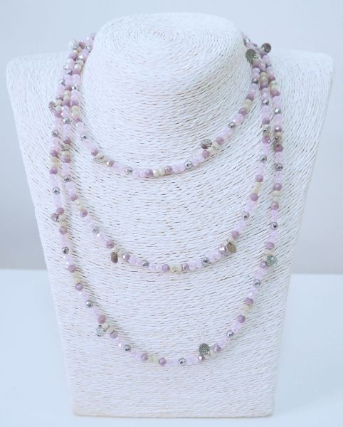 Πολυμορφικό κολιέ - βραχιόλι ροζ, μωβ, κρεμ και ασημί λεπτομέρειες