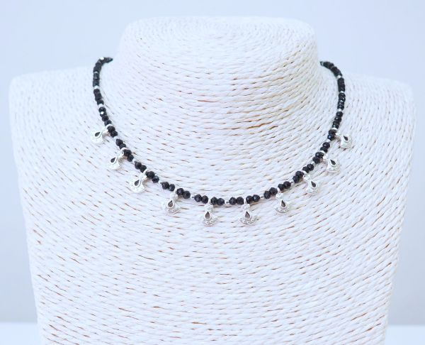 Κολιέ κοντό από επάργυρα boho στοιχεία, Αιματίτη και κρυσταλλάκια μωβ