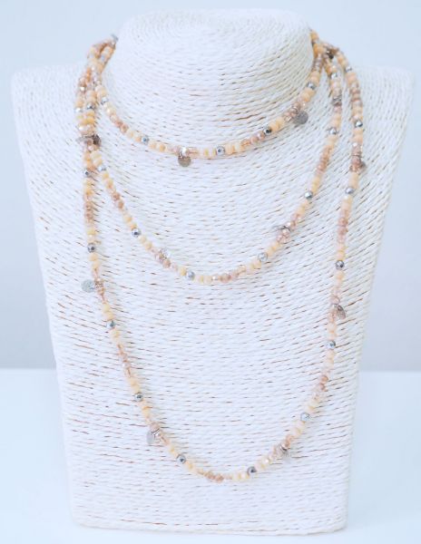 Πολυμορφικό κολιέ - βραχιόλι βερικοκί, σαμπανί, μπεζ και ασημί λεπτομέρειες