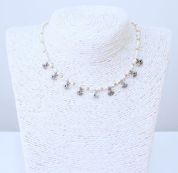 Κολιέ κοντό από επάργυρα boho στοιχεία, Αιματίτη χρυσό και Μαργαριτάρια