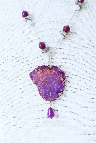 Κολιέ από Τιρκουάζ μωβ, Νεφρίτη και Αιματίτη σε κορδόνι κερωμένο