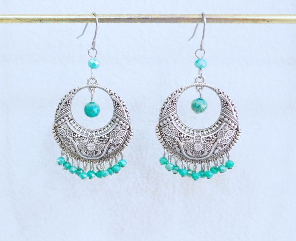 Σκουλαρίκια επάργυρα boho πολυέλεοί με κρυσταλλάκια βεραμάν 