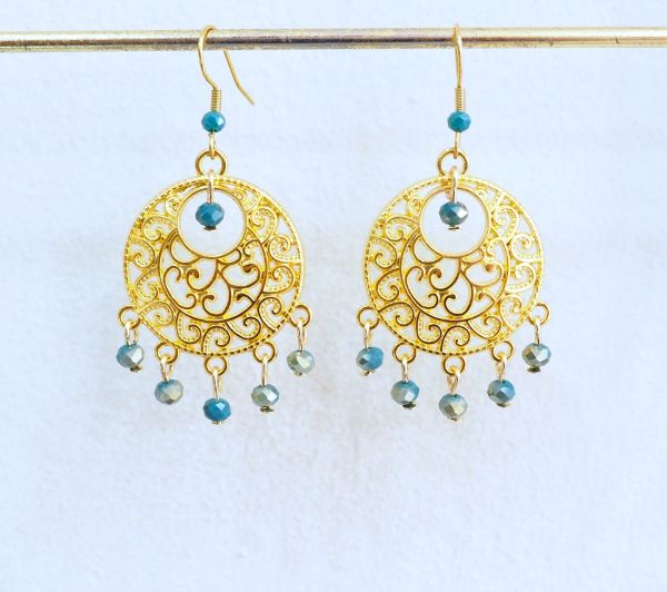 Σκουλαρίκια επίχρυσα boho πολυέλεοί με κρυσταλλάκια πράσινα