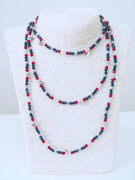 Πολυμορφικό κολιέ - βραχιόλι μπλε, κόκκινο, γκρι και ασημί λεπτομέρειες