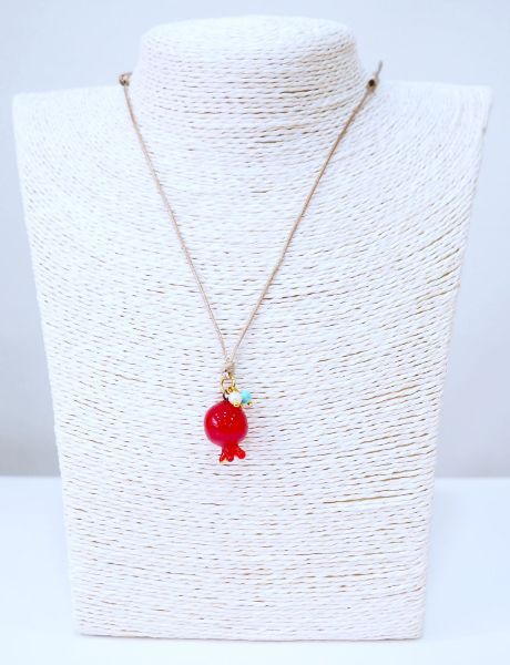 Γούρι κολιέ από ρόδι μουράνο, Μαργαριτάρι, Τιρκουάζ σε κορδόνι κερωμένο μπεζ