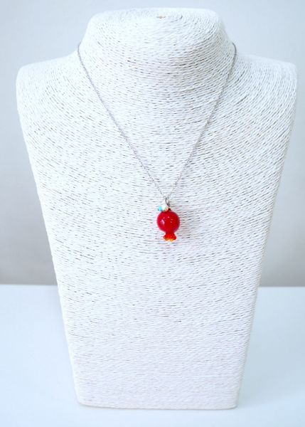 Γούρι κολιέ από ρόδι Μουράνο, Μαργαριτάρι, Τιρκουάζ σε ατσάλινη αλυσίδα