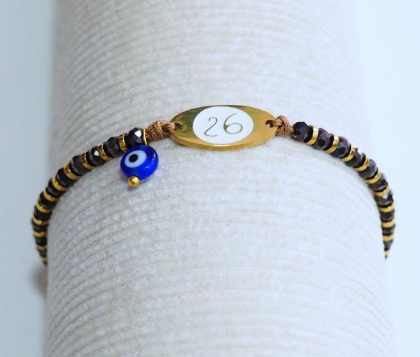 Γούρι βραχιόλι από ατσάλι επίχρυσο, Κρύσταλλα καφέ μεταλλικά και Αιματίτη