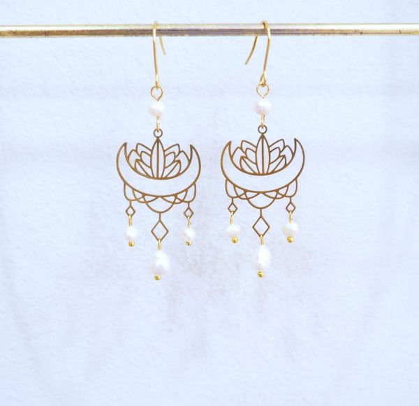 Σκουλαρίκια ατσάλινο επίχρυσο νούφαρο με Μαργαριτάρια 