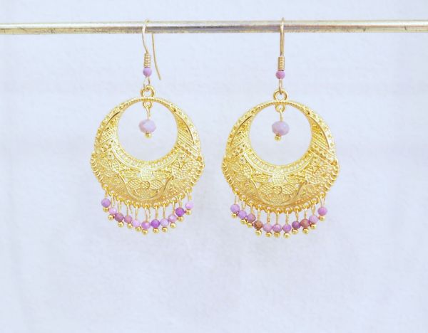 Σκουλαρίκια από επίχρυσα στοιχεία boho και Σιδερίτη μωβ