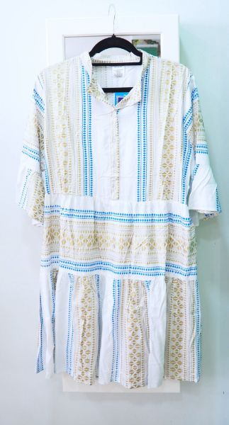 Φόρεμα κοντό viscose λευκό με τιρκουάζ και χρυσά σχέδια