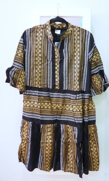 Φόρεμα κοντό viscose μαύρο με άσπρα και χρυσά σχέδια